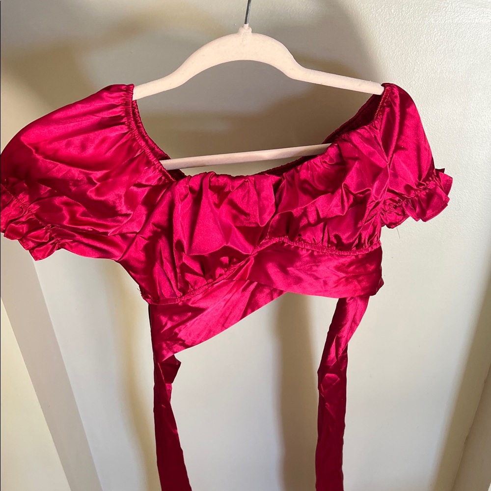 Red Satin Crop Top